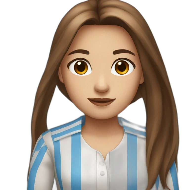 Girl with brown eyes and brown long and straight hair and white shirt with blue stripes emoji