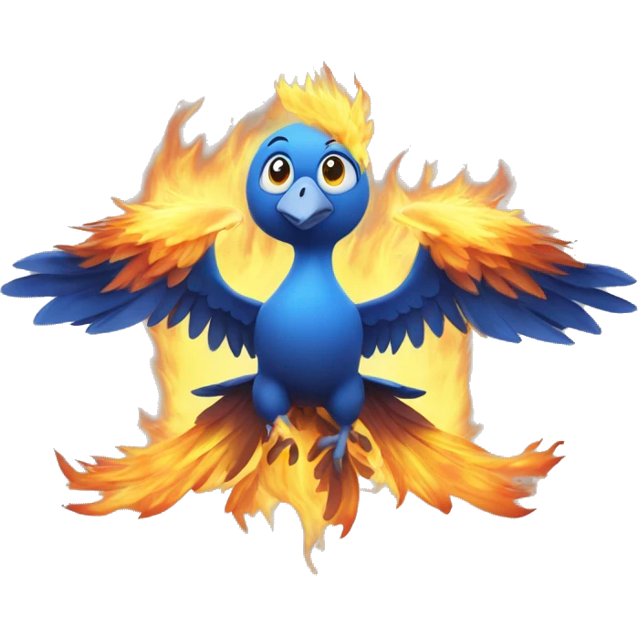 phenix bleu de face avec une aura de flamme emoji