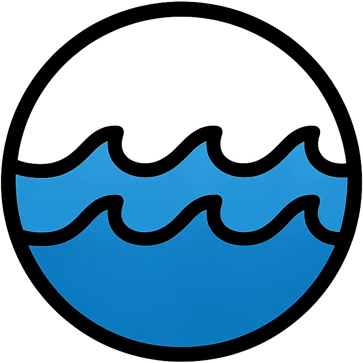 circular sea icon, medium black border, no frame, white background, designed for Little Alchemy element set, color outline emoji