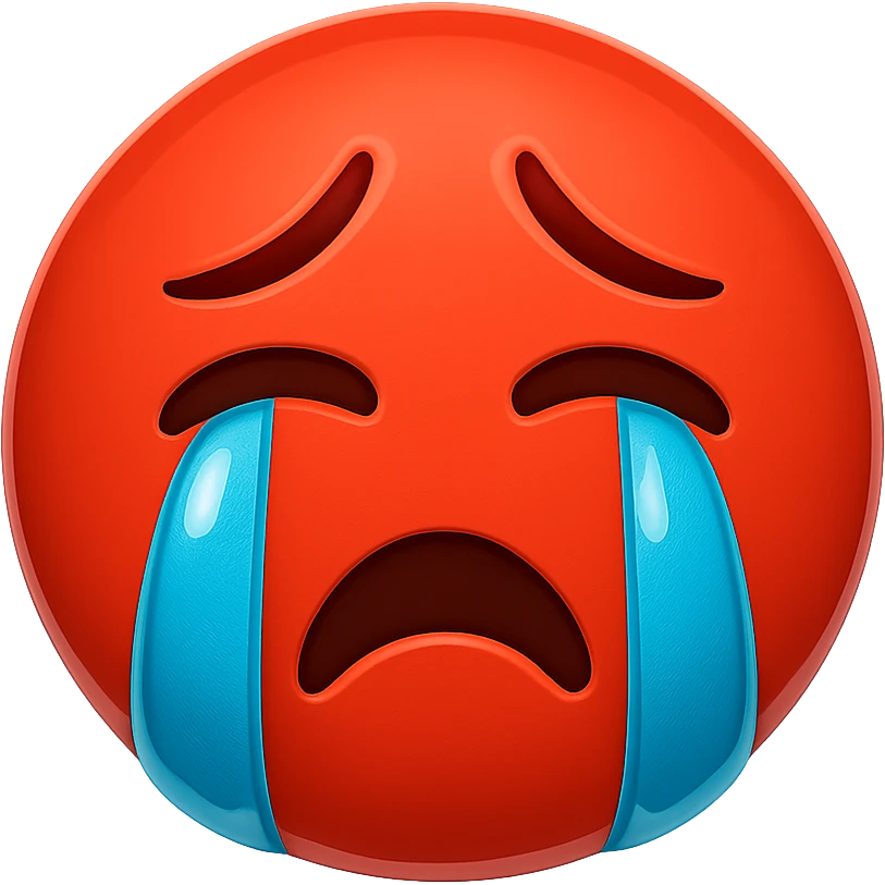 red crying face emoji, glossy finish, no background emoji