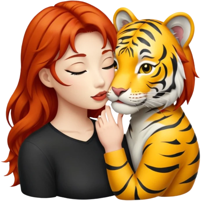 Redhead and Asian tiger kissing emoji