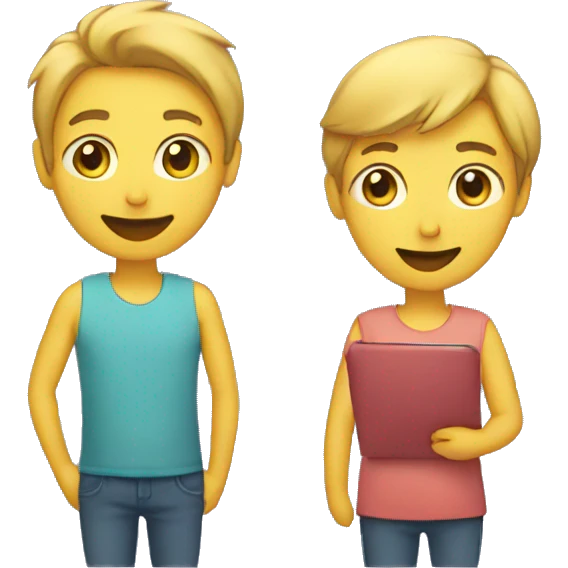 two people standinf infront of each other and looking at their phones emoji