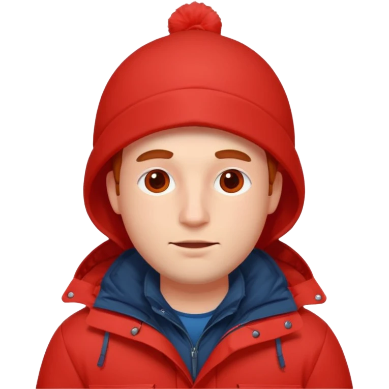 man in parka, red face emoji