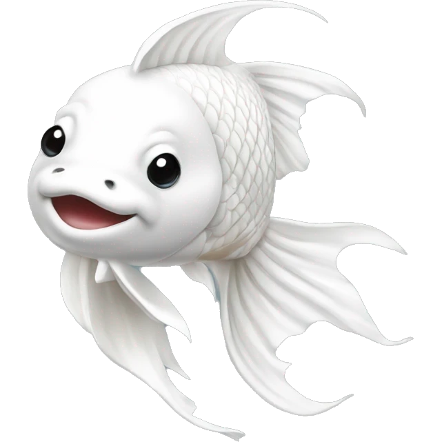 The face forward of an All white koi fish with long flowing fins emoji
