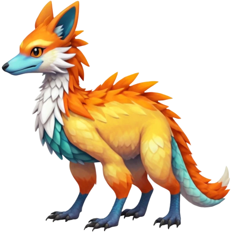 Colorful Fruity Iridescent Warm-colored Tropical Exotic Vernid-Sergal-Trico-Silvally-Nargacuga-fusion-hybrid-animal-creature, full body emoji