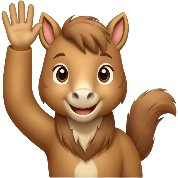 a cute cartoon brumby waving and saying hi emoji