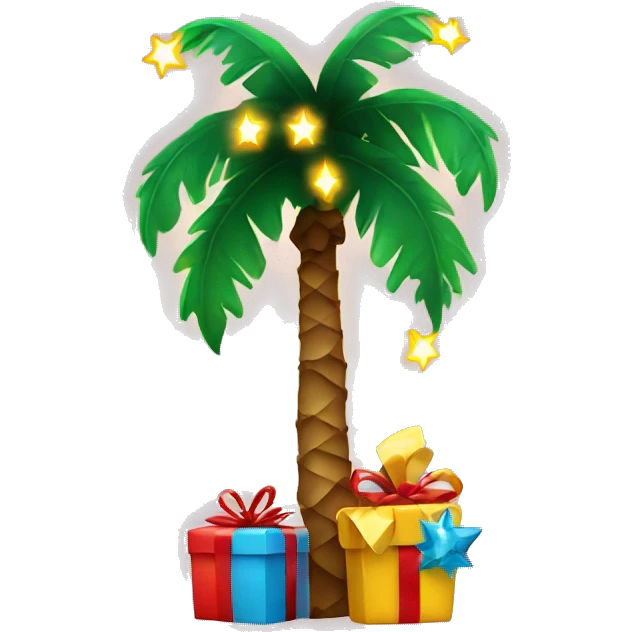 Palm tree with Christmas lights and presents emoji