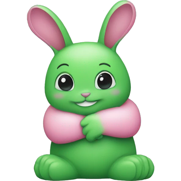 Green bunny hugging pink bunny emoji