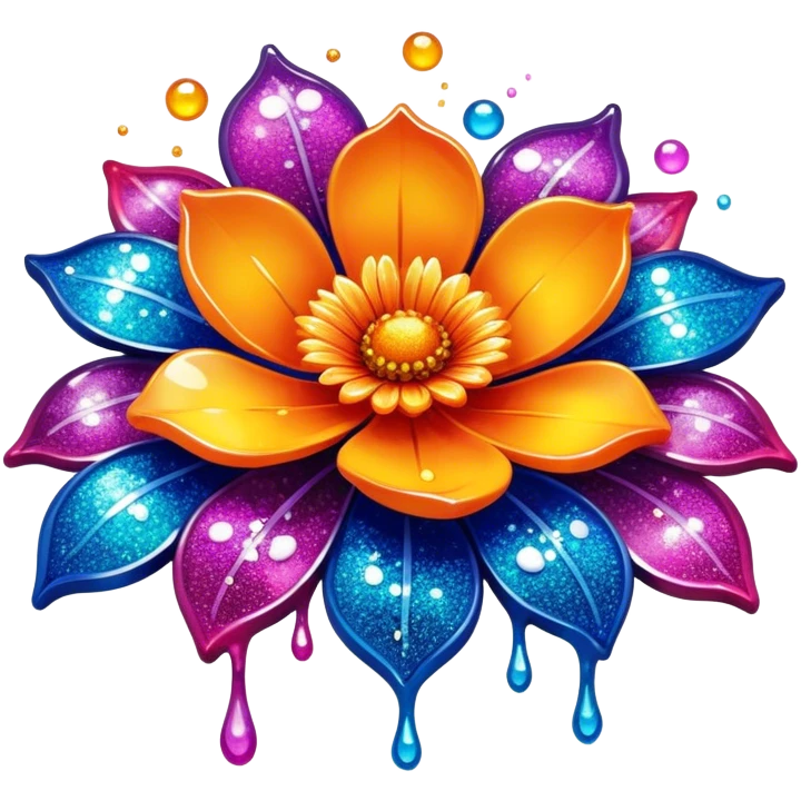 Create an icon that represents the hobby of decorative arts using epoxy resin. The design should feature a surface or object, like a coaster or decorative piece, with resin being poured or molded. Include visible epoxy resin pouring, with glossy and vibrant colors mixed into the resin. The composition should highlight the creative process and intricate details, such as embedded flowers, glitter, or pigments within the resin. The background should be transparent. emoji