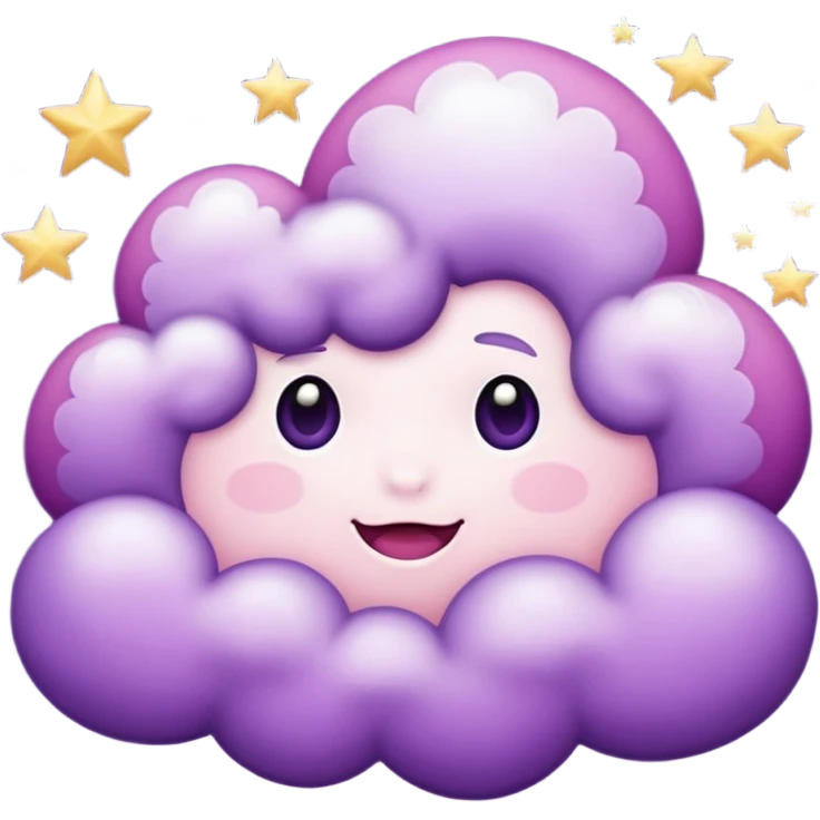 I want a purple cloud that's not like this one ☁️ but has a realistic shape without changing its appearance. The cloud should have a slightly white shaded part and should be starry but still purple/pink. The cloud has to be without face and complete purple. emoji
