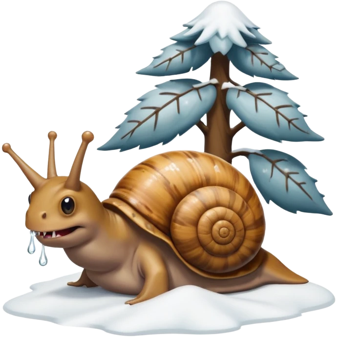 a snail beating a gangster shark in a snow with tree emoji