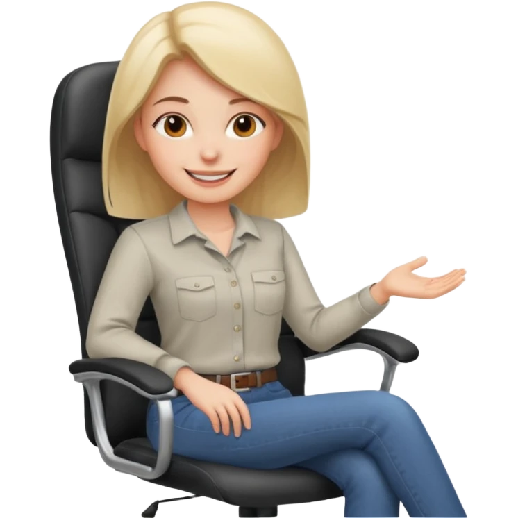 Cartoon face woman smiling and relaxing and aligned in a chair in office make the face a cartoon character  emoji