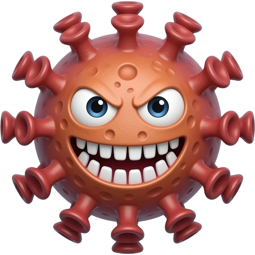 A 3d COVID-19  virus with scary teeth emoji