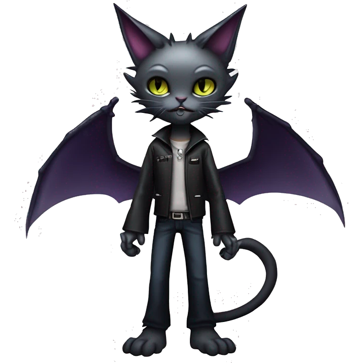 Cute edgy cool vampiric dark eldritch fantasy cat-vernid-Fakémon-Digimon with bat-wings as ears full body emoji