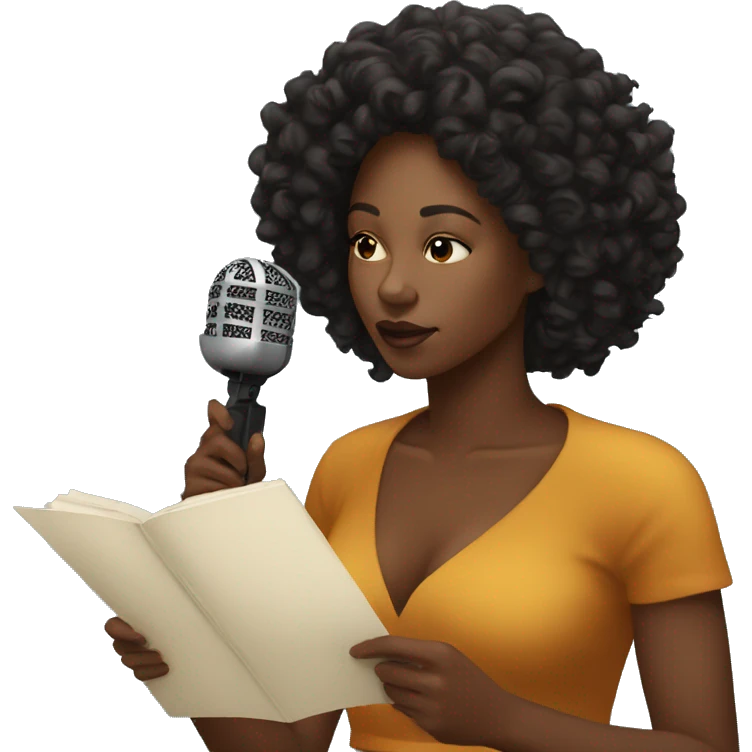 Beautiful Black woman doing poetry with mic emoji