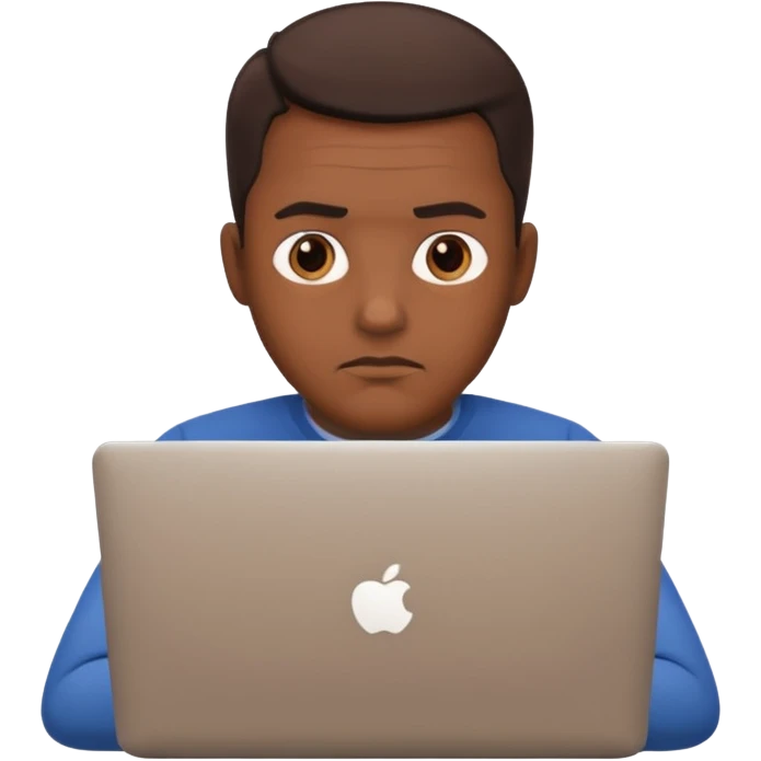man with a laptop, very serious expression, no smile emoji