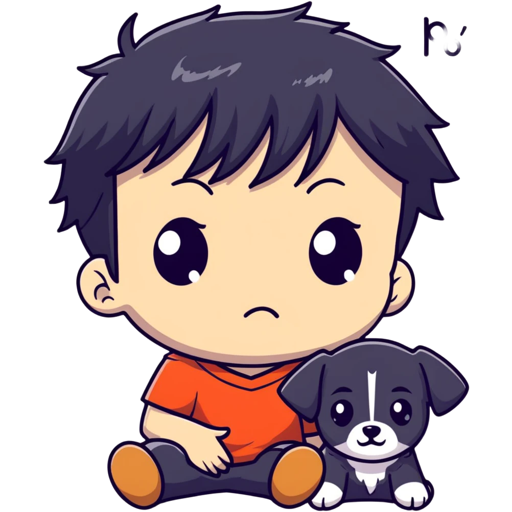 Chibi anime boy with black hair about to cry, puppy dog eyes and tears welling in his eyes  emoji
