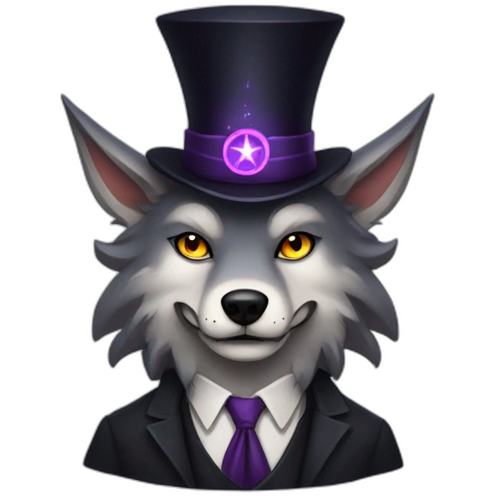 demonic wolf with a pentagram top hat and a mysterious night emoji