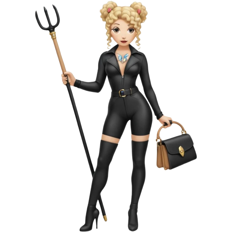  Dominatrix blonde curly hair in bun full body with 2 whips emoji