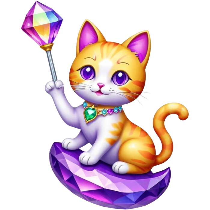 rainbow cat riding a purple rhinestone  emoji