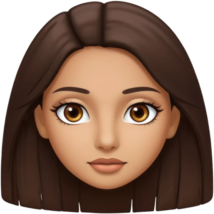 latina girl with straight long brown hair, dark dark brown eyes and lashes no bangs emoji