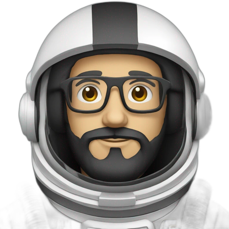 posing caucasian astronaut with black beard and white glasses emoji