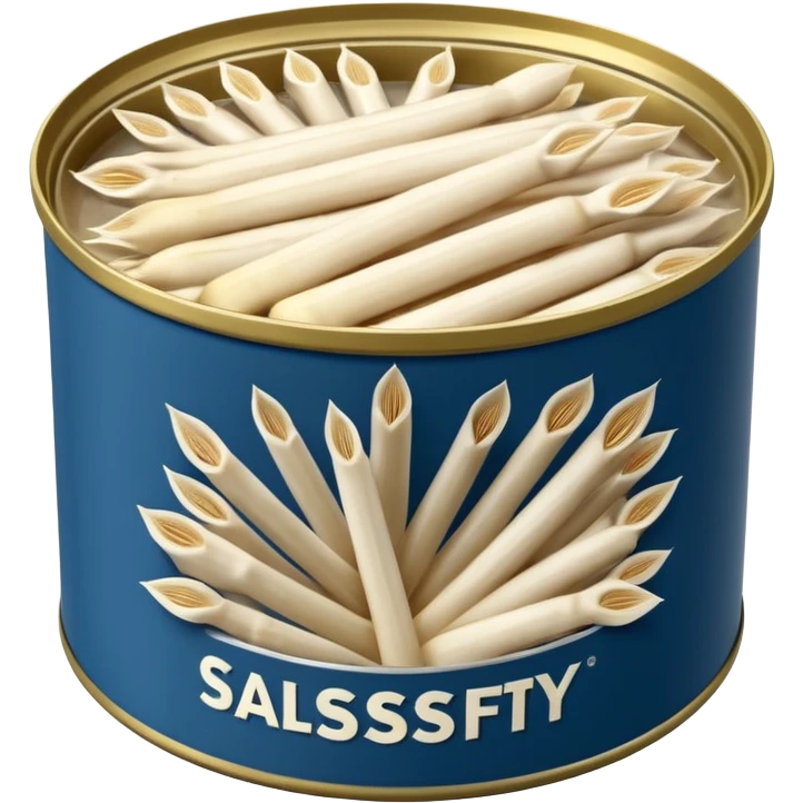 open can filled with pale creamy-white salsify sticks arranged in light brine, long slightly ridged pieces, neatly stacked, tender yet firm appearance, simple partially open metal tin, no label, no garnish, no extras, soft lighting, subtle shadows, emoji scale emoji