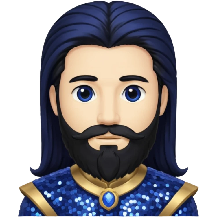 Saturn, God of Time from Gods and Goddesses with long black hair and beard, indigo sequin outfit emoji