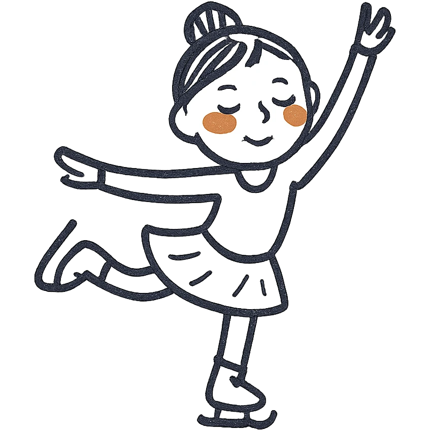 A figure skater girl with orange eye patches under her eyes emoji