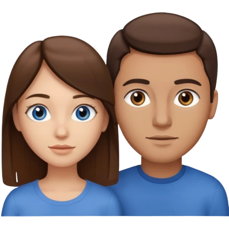 couple homme cheveux raide châtains et yeux bleu et femme cheveux raide chatains et yeux marron emoji