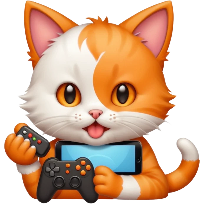 little kitten playing video games really hard with tongue out emoji