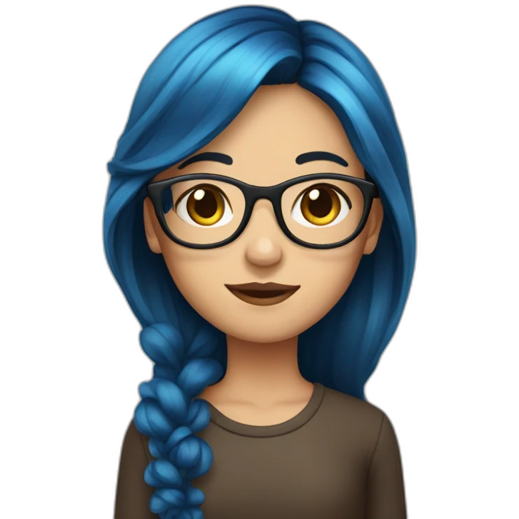 Glasses girl with long brown hair with blue in between hair  emoji