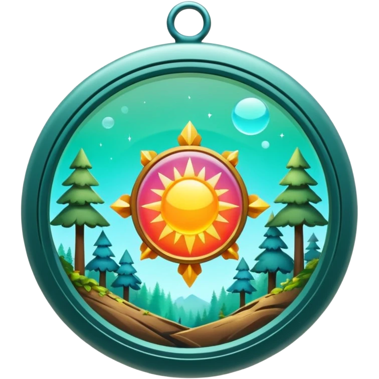 Abstract solarpunk amulett matte glass colorful clearing - an open space in a forest, light, spacious, minimal. emoji
