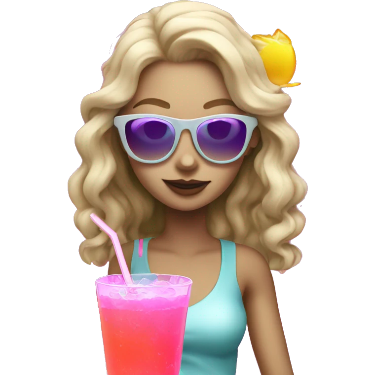 White girl in neon outfit drink cocktail  emoji