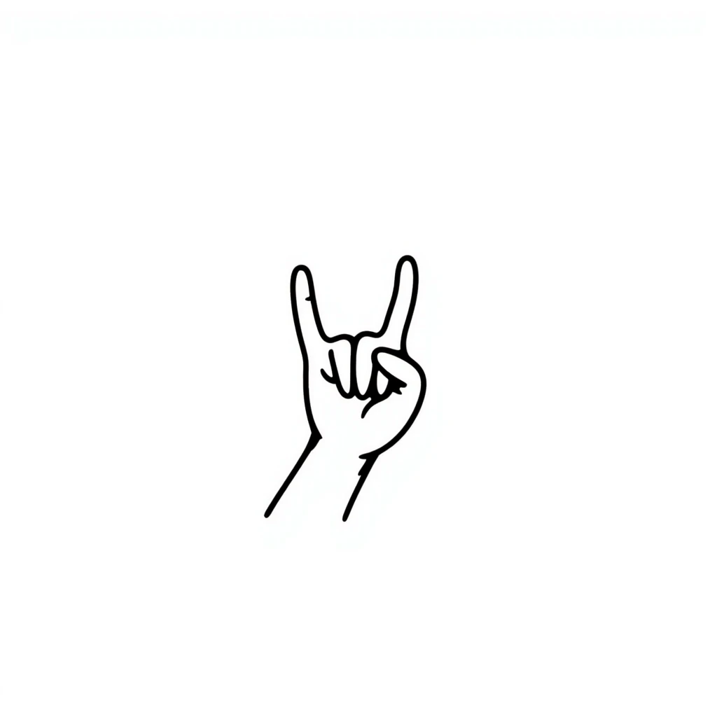symmetrical hand making rock sign (horns), stylized doodle style, square format, emoji style emoji