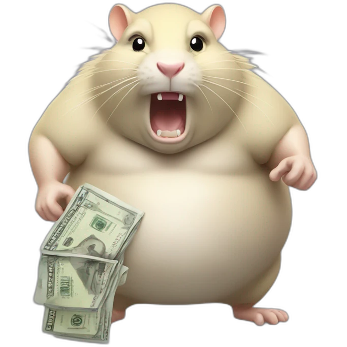 Angry fat Rat standing up with long blond hair holding money emoji