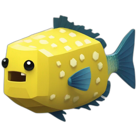 cube yellow fugu fish with two fins and tail in minecraft style full size emoji