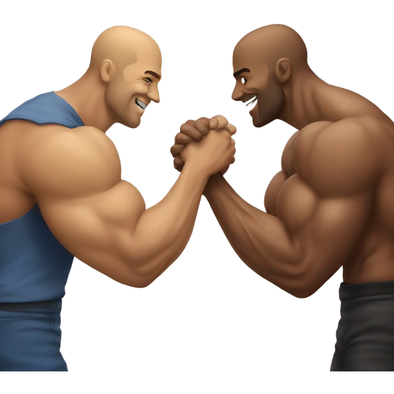 two muscular men shaking hands face to face emoji