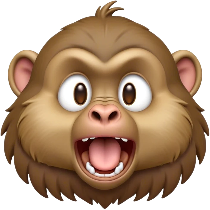 Cinematic Cute Yawning Baboon Portrait Emoji, Head tilted slightly with a dramatic, wide-open yawn, showcasing a soft, textured Fur of earthy browns with droopy ears, round eyes barely open in drowsy contentment, Simplified yet irresistibly adorable features, highly detailed, glowing with a soft, cozy glow, high shine, relaxed yet expressive, stylized with a touch of playful urban charm, bright and endearing, soft glowing outline, capturing the essence of a sleepy yet affectionate baboon, so drowsy it feels like it could stretch out of the screen and curl up for a nap! emoji