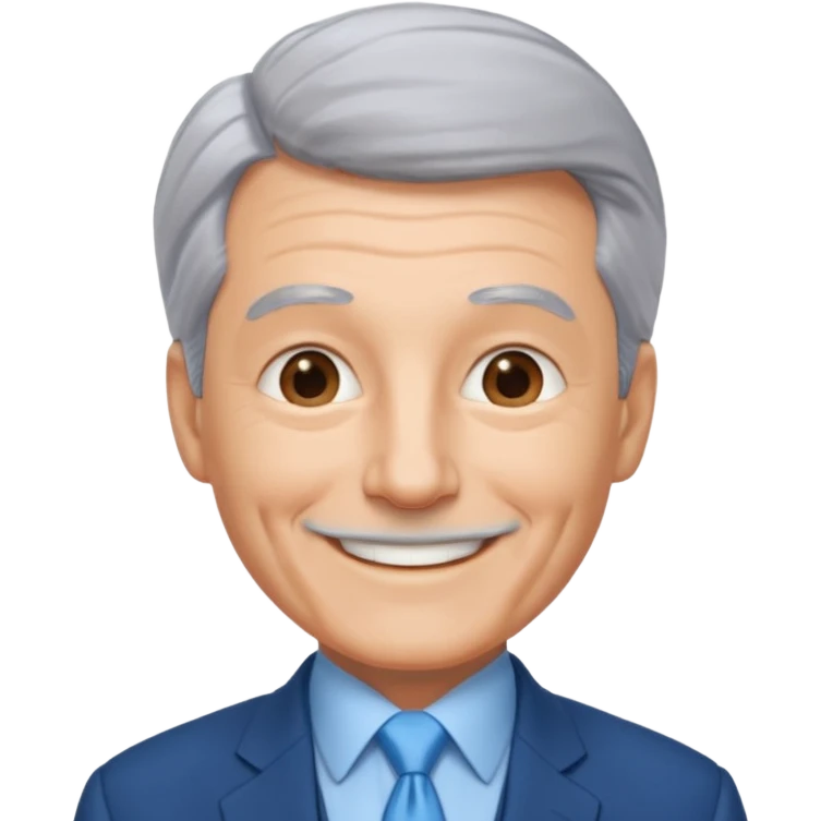 Create an emoji of a 62-year-old man in a blue suit and light blue tie with gray hair. emoji