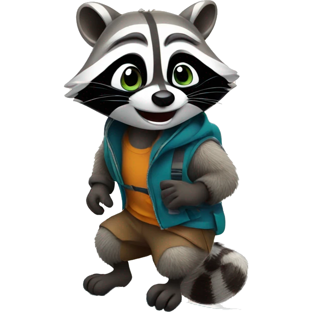 Hungry cute raccoon snowboarding emoji