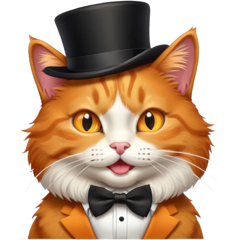orange cat with top hat and bow tie, winking, playful expression emoji