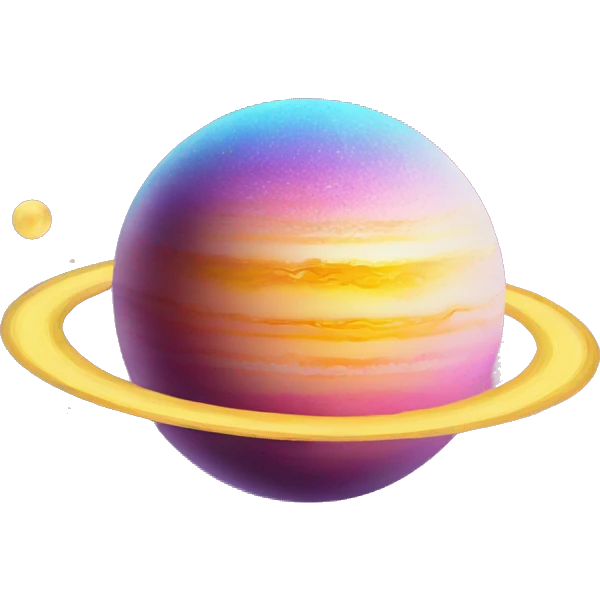 sparkly glittery blue purple and pink gradient planet with a yellow cheesy saturn ring emoji