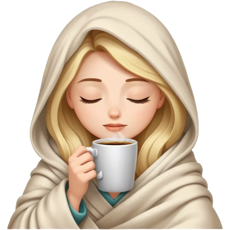 girl inside a blanket sipping coffee eyes closed emoji