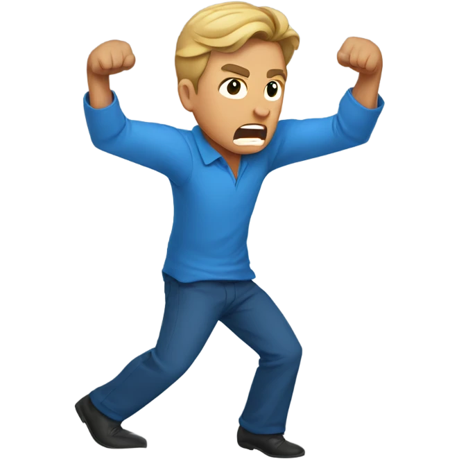 Man in blue shirt fighting emoji