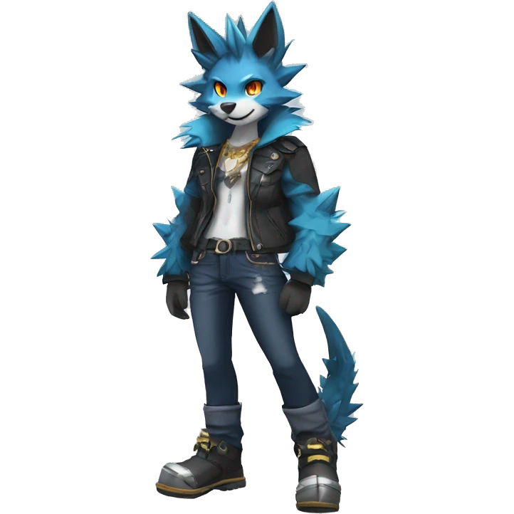 Anthro Cool Sona Fakemon with an edgy spiked collar Full Body emoji