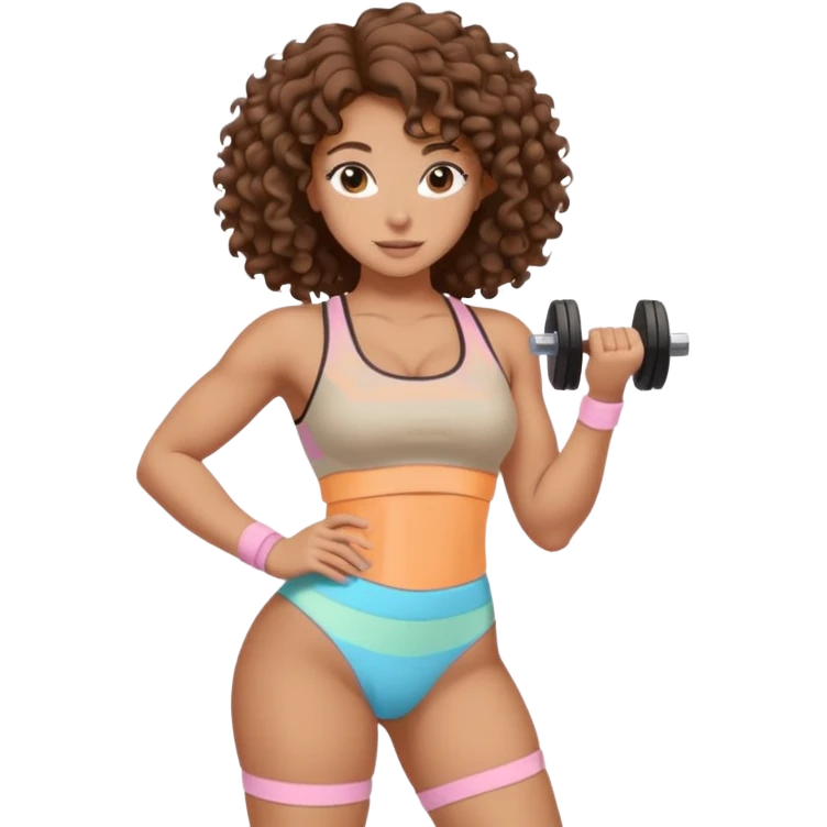 Create dream body girl with big glute and small waist and curly hair with pastel beige gym clothes  emoji