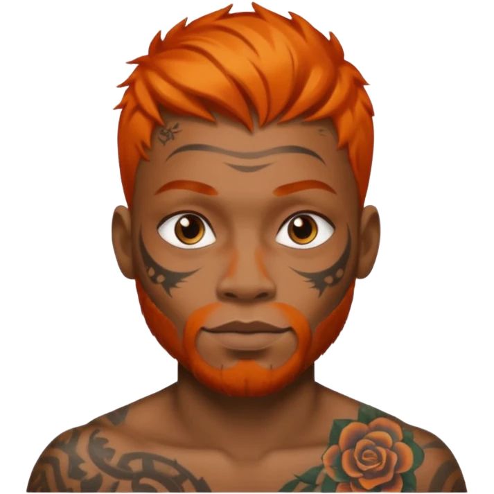black man with tattooed faces and orange hair emoji