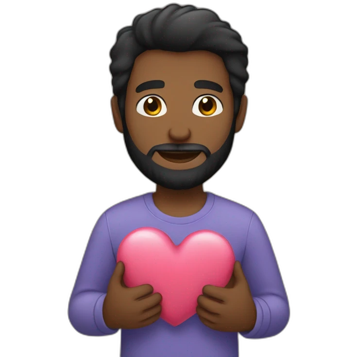 black hair bearded man holding a heart emoji