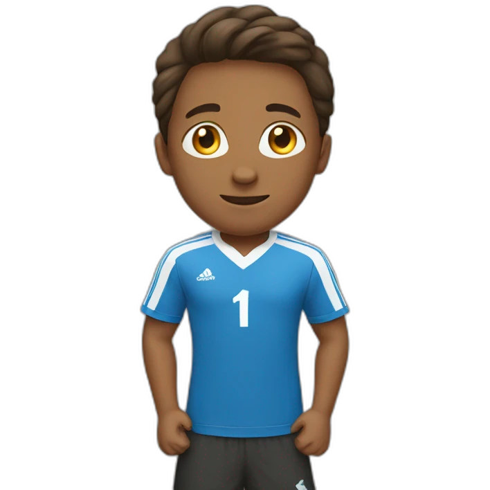 a boy with a soccer t-shirt looking cross emoji